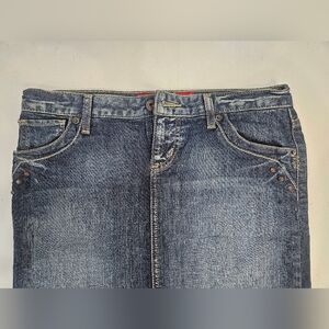 Guess Jeans 90s Y2k Blue Denim Pencil Skirt with back slit. size 28.